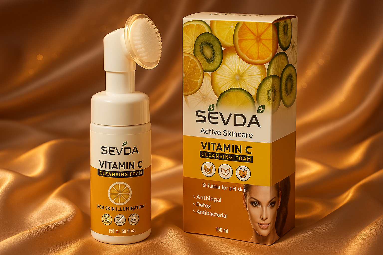 فوم شستوشو صورت سودا برس دار  SEVDA مدل ویتامین سی حجم 150 میلی لیتری